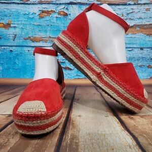 Wild Diva Red Espadrille Platform Sandals with Ankle Strap